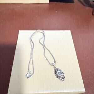Shamay and Benlulu Chai in Hamsa Necklace silver 925 Roman glass center accent